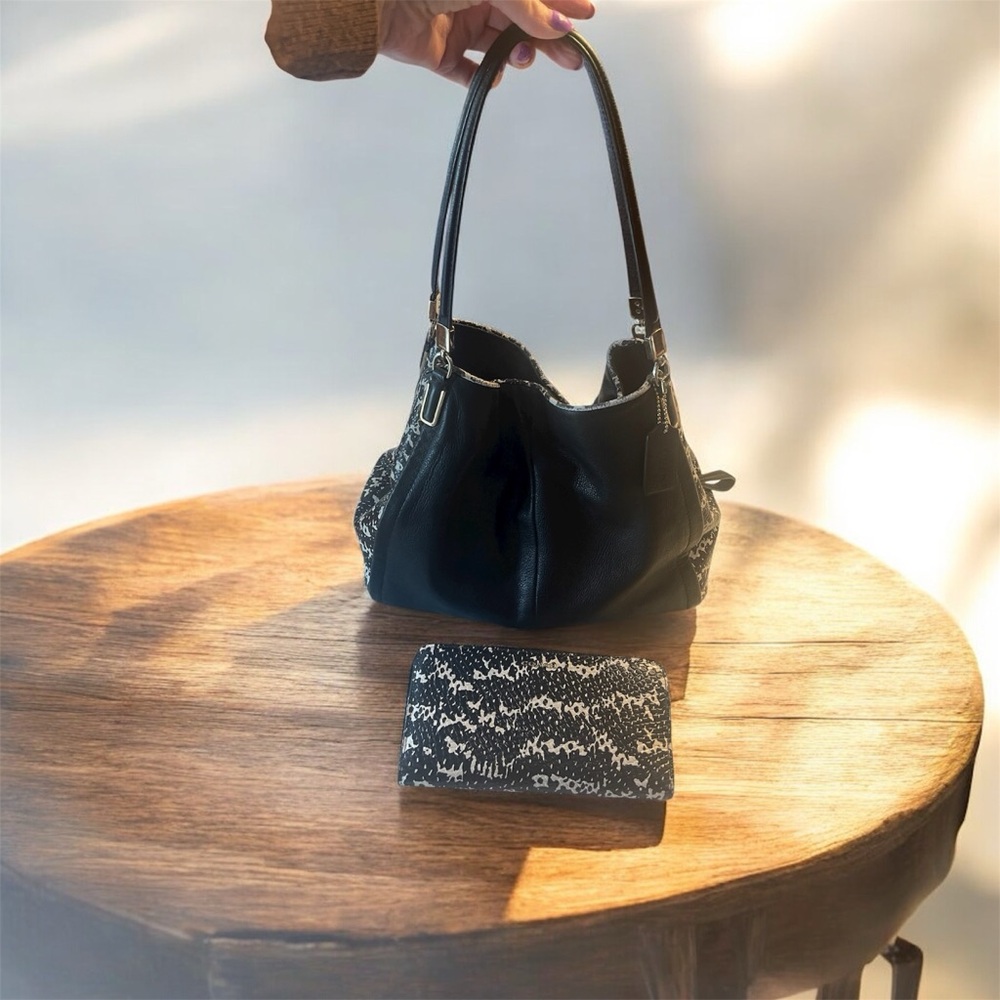 Coach Madison Phoebe Python Black Leather Shoulde… - image 1